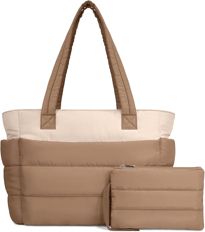 TOPDesign Puffer Tote Bag for Women, Lightweight Puffy Handbag with Compartments, Quilted Shoulder Bag for Work, Travel, Gym