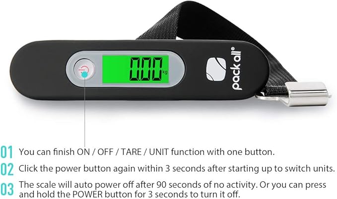 pack all 110 Lbs Luggage Scale, Digital Handheld Luggage Scale, Baggage Scale, Travel Weight Scale for Luggage with Backlit LCD Display, Battery Included, Blue