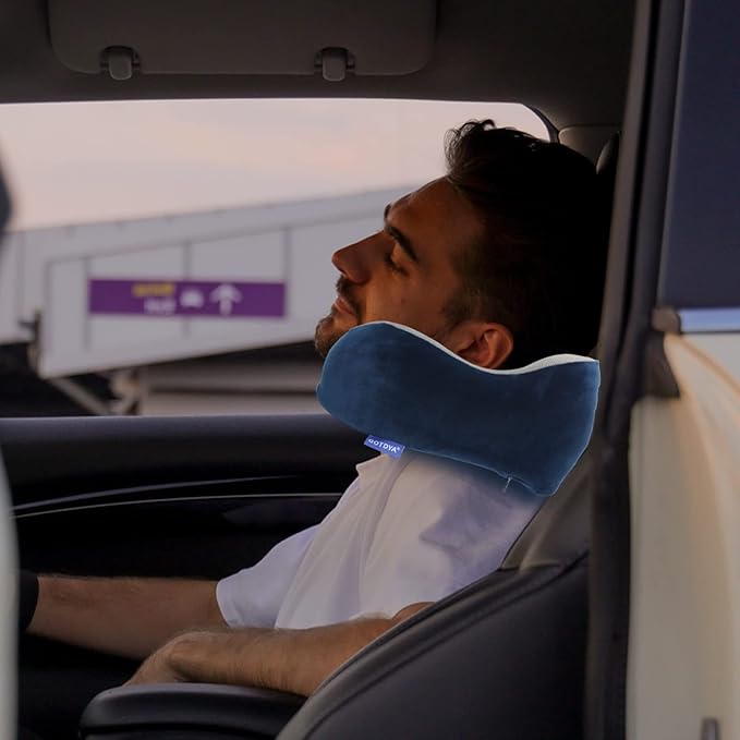 Travel Pillow,Travel Neck Pillows for Sleeping,100% Pure Memory Foam Soft Comfort & Support Pillow for Airplane/Car/Office&Home Rest Use-Blue
