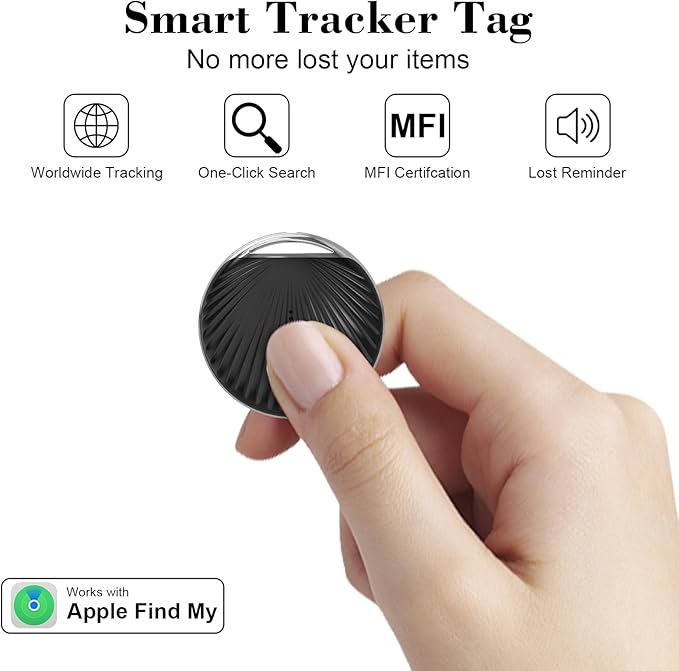 Air Tracker Tag, [MFi Certified] Smart Tag, Pet Bluetooth Tracker for Apple Find My, IP68 Waterproof,Replaceable Battery, Key Finder and Item Locator for Keys, Bags, Pets, Wallet-Black