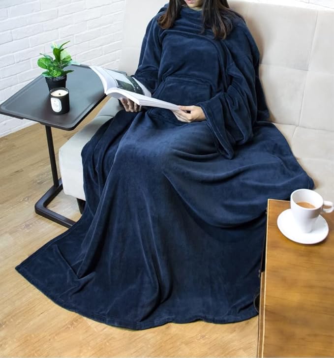 PAVILIA Blanket with Sleeves for Adult Women Men, Soft Warm Wearable Blanket Fleece Wrap Throw, Robe Blanket Gift