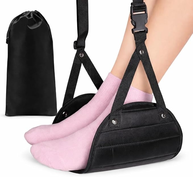 Portable Airplane Footrest Hammock for Travel – Adjustable Foot Rest for Plane Seat, Lightweight Leg Support for Flights, Train, Office & Car, Travel Accessory for Men and Women