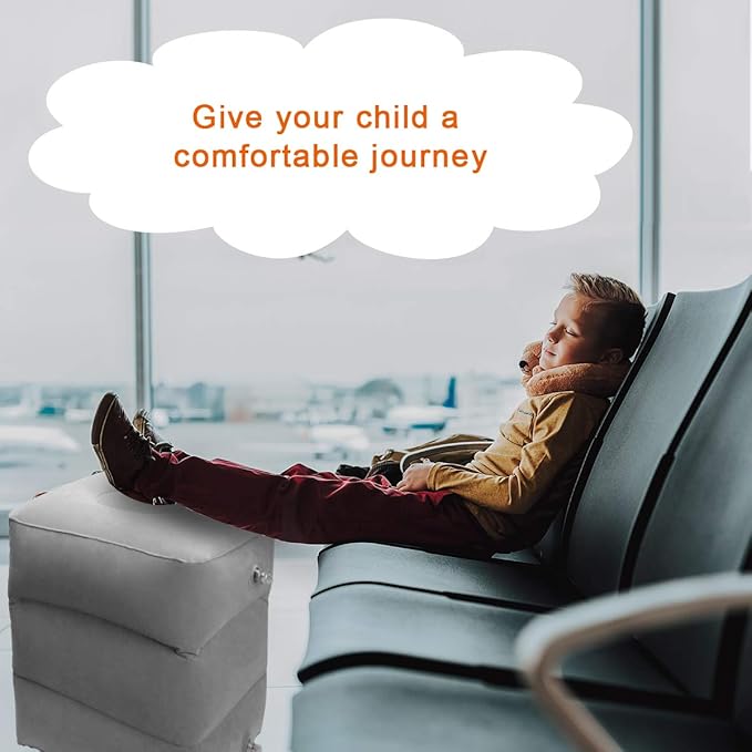Travel Foot Rest Pillow, AHIER Inflatable Travel Leg Rest Pillow Bed for Foot Rest on Airplanes, Cars, Trains, Office, and Kids to Sleep on Long Flights (Grey)
