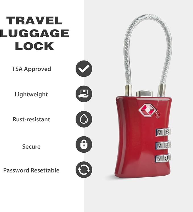 Suitcase Locks TSA Approved, Small Padlock Combination, TSA Locks for Luggage, Combo Travel Padlock with Code for Backpack, Gym Locker, Ammo Can (Black+Red)