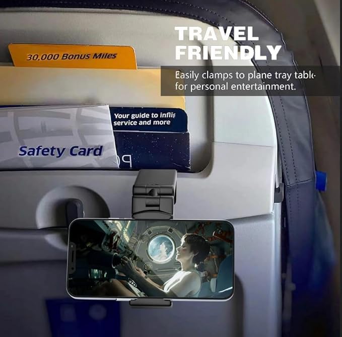 Universal in Flight Airplane Phone Holder Mount. Hands Free Viewing with Multi-Directional Dual 360 Degree Rotation. Pocket Size Must Have Travel Essential Accessory for Flying