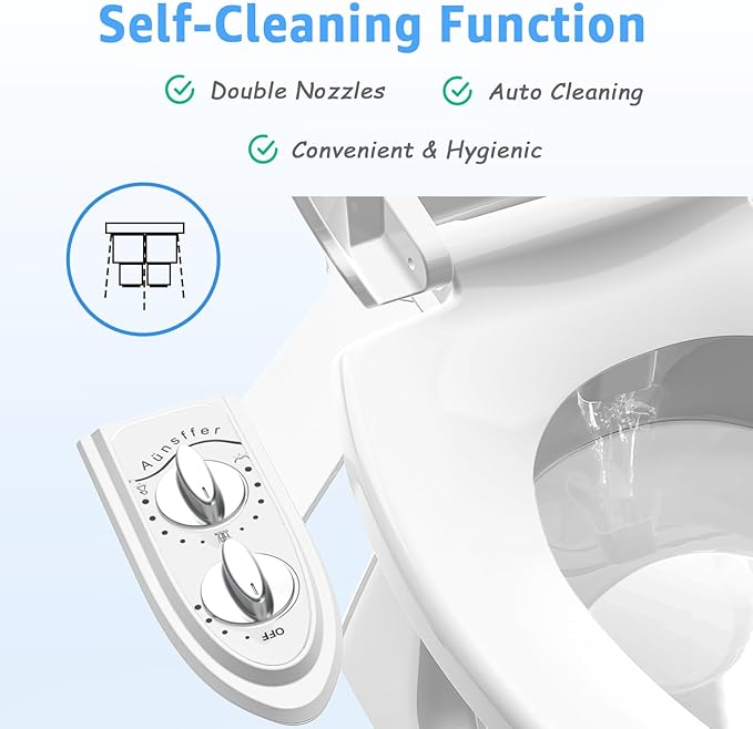 Aünsffer Bidet Toilet Attachment,Non-Electric 3 Wash Modes, Adjustable Water Pressure, Cold Water, White