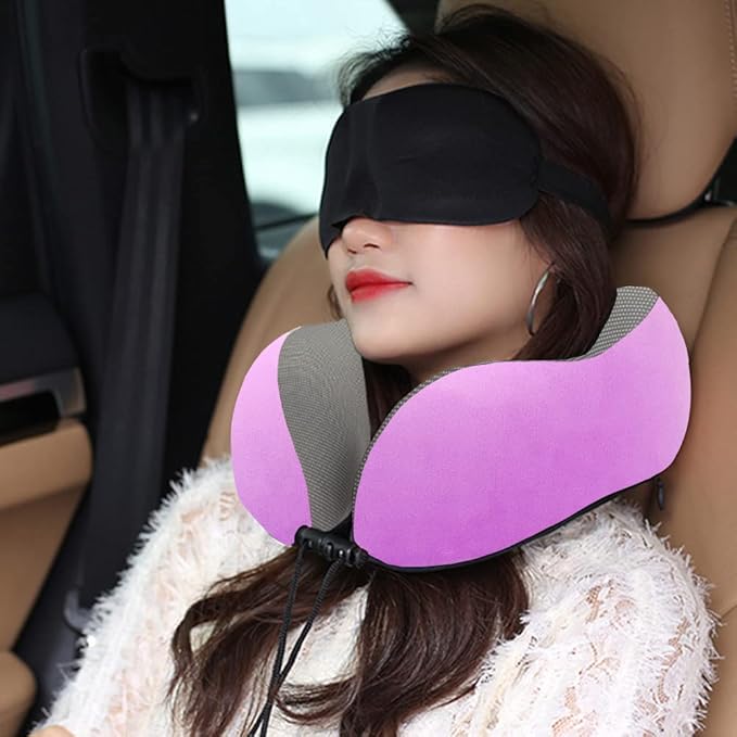 Travel Pillow,Travel Neck Pillows for Sleeping,100% Pure Memory Foam Soft Comfort & Support Pillow for Airplane/Car/Office&Home Rest Use-Violet