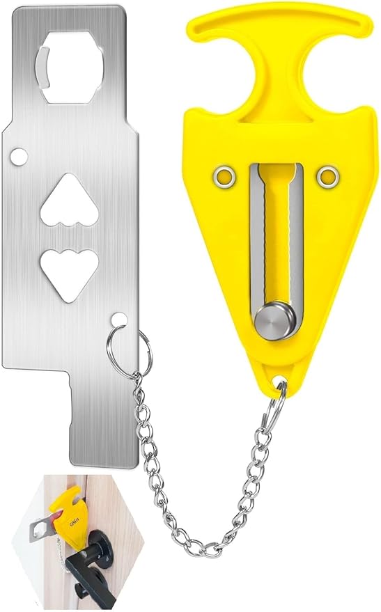Portable Door Lock for Travel Door Lock Hotel Room Security Devices Apartment Jammer Additional Safety for Traveling Home College upgrade (Yellow combination)
