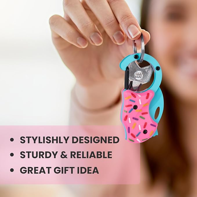 FUNBRO Small Pocket Knife for Women, Cute Donut Folding Box Cutter with 1.34 inch Sharp Blade, EDC Knives Tool for Everyday Carry, Great Gift for Her