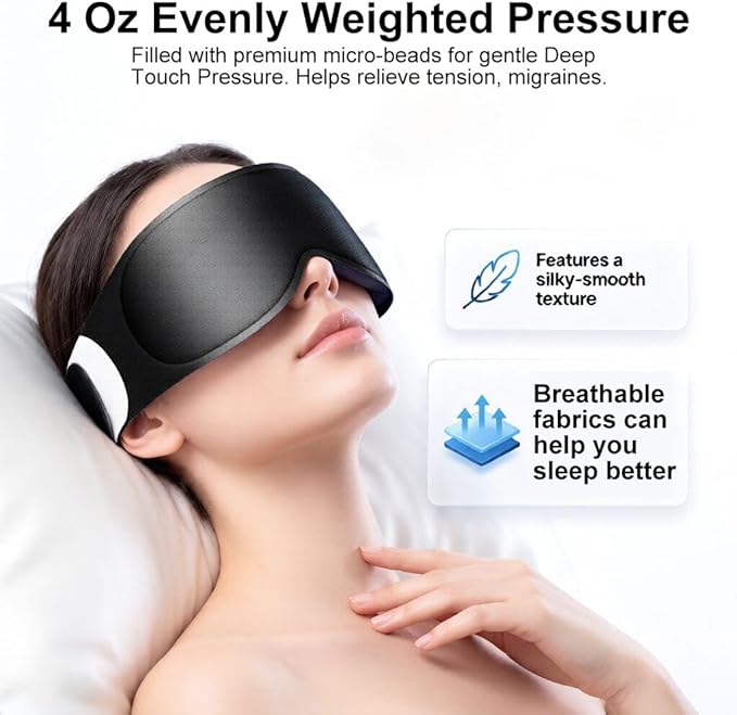 100% Blackout Weighted Sleep Mask: 3D Contoured Eye Mask with Full Coverage for Lash Extension - Soft Memory Foam,Adjustable Size - Eye Cover for Airplane Travel Essential,Meditation Blindfold