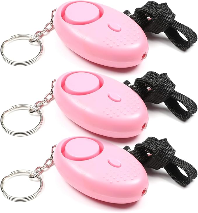 Othmro 3Pcs 120DB Personal Security Alarm Keychains Safe Sound Personal Alarms with LED Lights Emergency Safety Alarm Keychains for Women Men Children Elderly Bags Backpacks Suitcases Pink