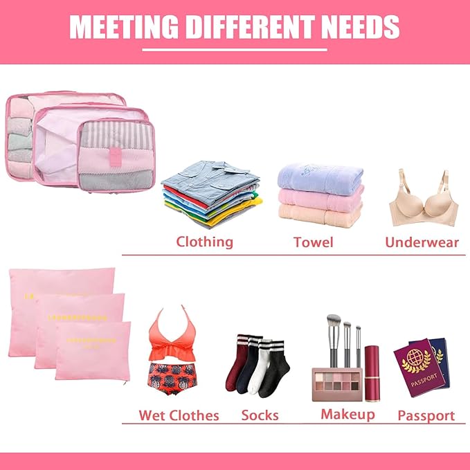 12 Set Travel Packing Cubes Luggage Packing Bags Reusable Lightweight Suitcase Organizer Cubes Set for Travel Accessories (Sky Blue+Pink)
