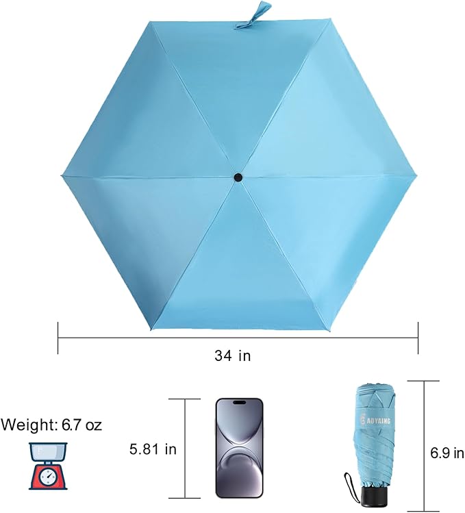 GAOYAING Small Mini Umbrella with Case Light Compact Design Perfect for Travel Lightweight Portable Parasol Outdoor Sun&Rain Umbrellas 34 Inches