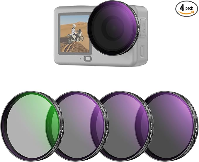 NEEWER CPL + ND Filter Set Compatible with DJI Osmo Action 6 Only, 4 Pack ND8/16/32 Adjustable Circular Polarizing Polarizer Snap On Multicoated HD Action Camera Photography Accessories, FL-B1