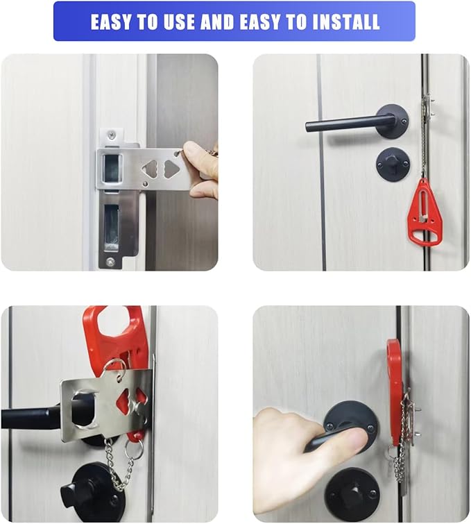 Portable Door Lock, Extra Lock for Additional Privacy and Safety in Apartment Home, Protect Family Security and Prevent Unauthorized Entry in Traveling, Home, Bedroom, Hotel, Apartment. (Red)