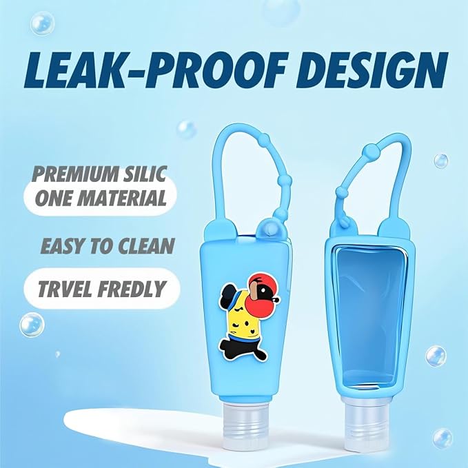 5-Pack Cartoon Kids Hand Sanitizer Holder, 30ml Travel Size Refillable Bottles with Silicone Case, Leak-Proof Portable Containers for Lotion & Liquid Soap (Roar Dino)