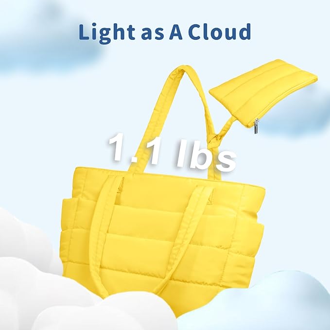TOPDesign Puffer Tote Bag for Women, Lightweight Puffy Handbag with Compartments, Quilted Shoulder Bag for Work, Travel, Gym