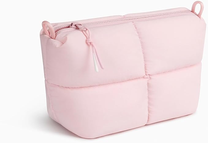 Comfyable Puffy Electronics Organizer Travel Case, Cute Tech Pouch for Women Men, Cable Storage Bag for Charger, Phone, Power Bank, Cord, Compact Tech Accessories Pouch, Light Pink