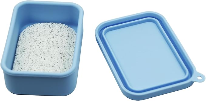Leakproof Silicone Travel Soap Case,Portable Soap Box with Draining Layer for Shower,Bathroom,Camping,Hiking,Gym (Light Blue)