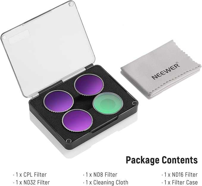Neewer CPL & ND Filter Set Compatible with DJI Osmo Action 4/Action 5 Pro (4 Pack), Screw On CPL + ND8 + ND16 + ND32 Filter Kit Action Camera Accessories Multicoated HD Optical Glass, FL-A12