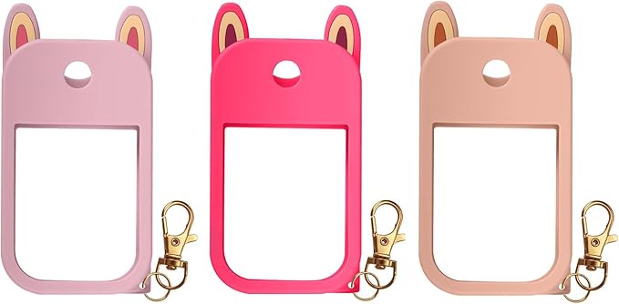 3 Pack Cute Ear Silicone Case Compatible with Touchland Hand Sanitizer Spray (Fit for 1 FL.OZ), Protective Case with Keychain, Hand Sanitizer Holder(Pink,Rose Red,Beige)
