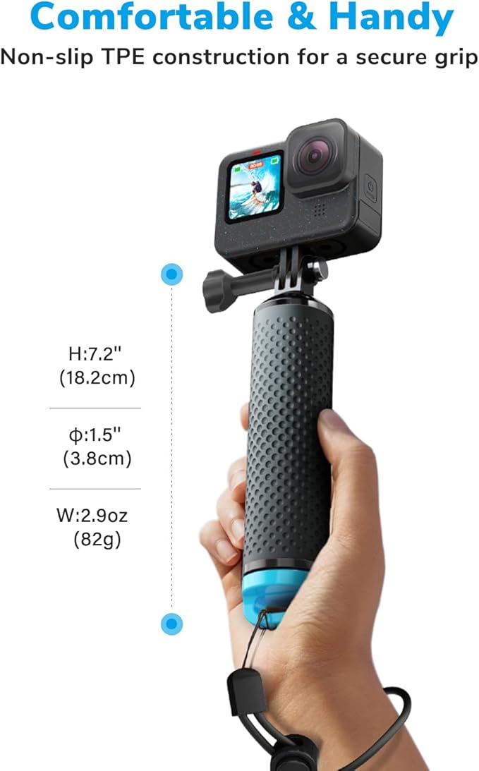 Floating Handle Grip Floaty Stick Waterproof Handler Accessory Compatible with GoPro Hero 13, 12, 11, 10, 9, 8, 7, 6, 5, 4, Session, 3+, 3, Hero(2018), Max, DJI Osmo Action Cameras (Blue)