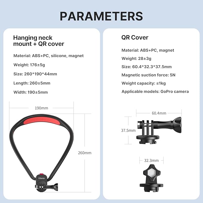 ULANZI Go-Quick II Neck Mount for GoPro Magnetic Necklace Holder, Camera POV Mount for GoPro Hero 13/12/11/10/9/8/7/6/5/4/MAX, AKASO, DJI Osmo Action 5 Pro/4/3, Insta360 and Most Action Cameras