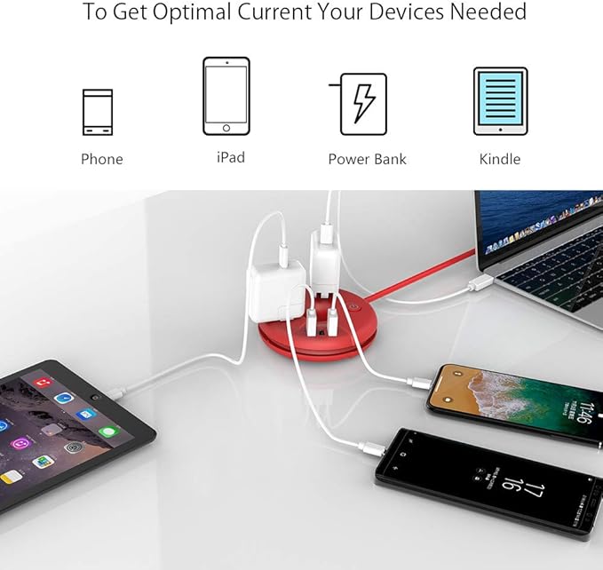 Travel Power Strip, NTONPOWER Desktop Charging Station with 3 Outlets 3 USB Short Wrapped Extension Cord 3ft for Travel, Cruise Ships, Office, Nightstand, Red