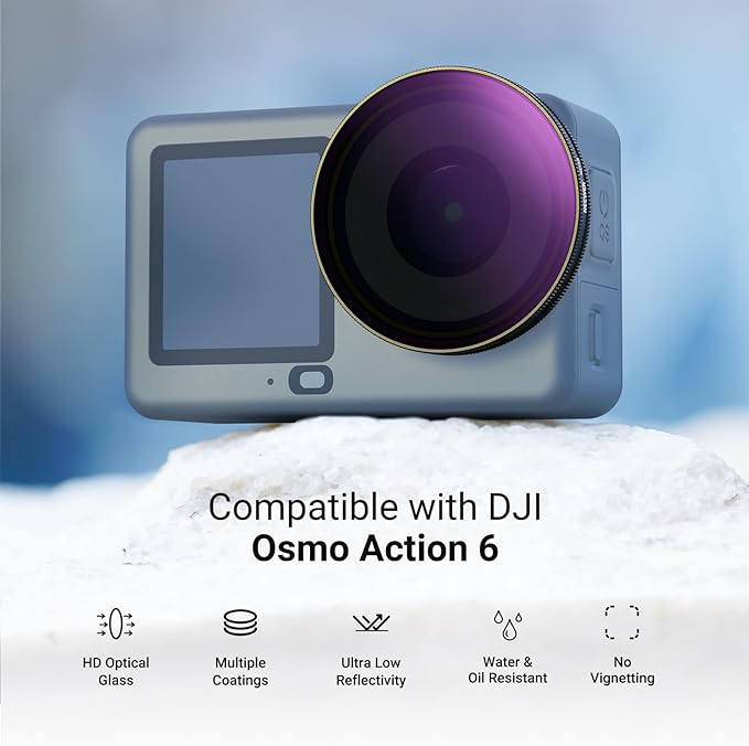 NEEWER CPL + ND Filter Set Compatible with DJI Osmo Action 6 Only, 4 Pack ND8/16/32 Adjustable Circular Polarizing Polarizer Snap On Multicoated HD Action Camera Photography Accessories, FL-B1