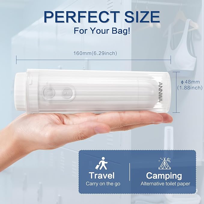 Travel Portable Bidet Sprayer 140mL Nozzle 180° Adjustment IPX6 Handheld Bidet for Personal Hygiene Cleaning, Baby Wash, Postnatal Care, Perineal & Hemorrhoid Treatment(NHJ002E)
