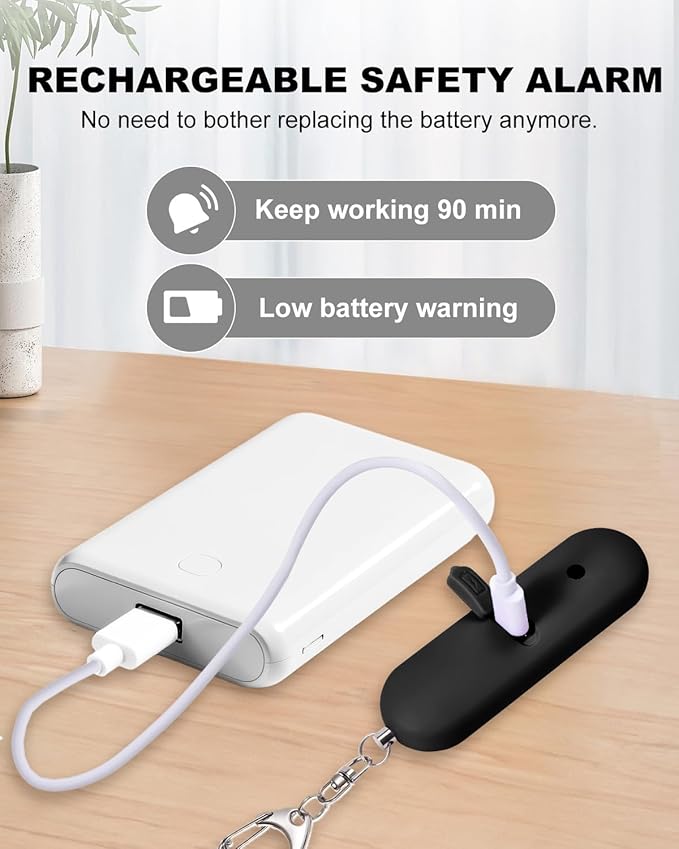 Personal Safety Alarm for Women - Waterproof Rechargeable Security Alarm - 140dB Extra Loud Siren with SOS Strobe Light - Self Defense Keychain for Women Girls Teens Seniors(Black)