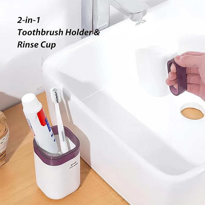 Toothbrush Travel Case, Travel Toothbrush Holder with Toothbrush Head Cover Cap for Travel, Business Trip, School, Camping, Home (White+Purple)