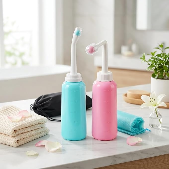Portable Bidet,17oz Travel Bidet, 500ml Handheld Bidet,Bidet Bottle for Postpartum Care, Portable Bidet for Travel,Outdoor,Personal Hygiene, Camping Bidet,2 Pack, Mint Green & Pink