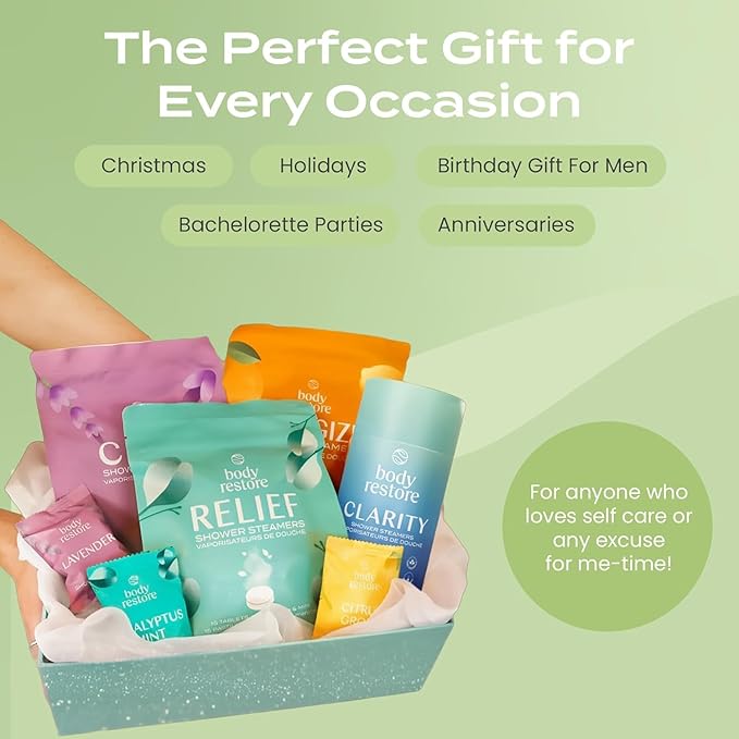 Body Restore Shower Steamers Aromatherapy 15 Pack – Mothers Day Gifts for Mom, Birthday Gifts for Women and Men, Relaxation Stress Relief Self Care – Premium Tea Tree Essential Oil Tablets