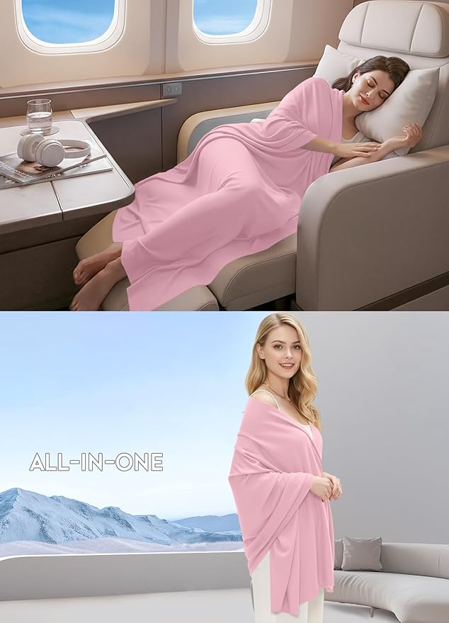 Women's Wool Blend Travel Scarf Lightweight Breathable Wrap Pashmina Airplane Blanket Shawl