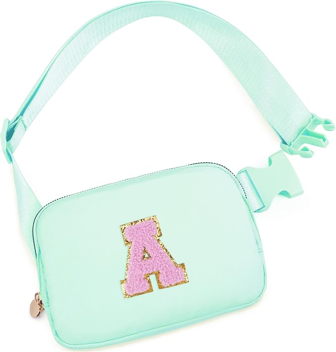 Uygafly Belt Bag Fanny Pack Crossbody Bags with Initials Letter Patch Cute Stuff Birthday Gifts for Teenager Girls Trendy Stuff for Teens | Light Green,A