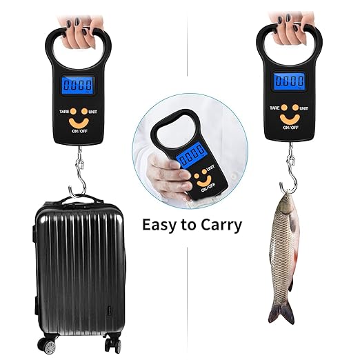 SKEAP Digital Fish Scale Luggage Scale, 110lb/50kg - Backlit LCD Display, Fishing Scale with 2 AAA Batteries Included, Fishing Gifts for Men