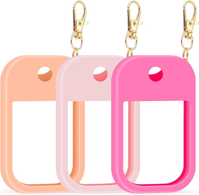 Hand Sanitizer Spray Case Compatible with Touchland, Silicone Hand Sanitizer Case Holder with Keychain for Power Mist and Glow Mist 1 fl oz,((Pink+light Orange+Red)