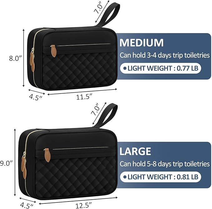 Vankor Travel Toiletry Bag for Women with Hanging Hook, Waterproof TSA Approved Cometic Toiletry Bag Organizers Leakproof Make up Bags for Women Black