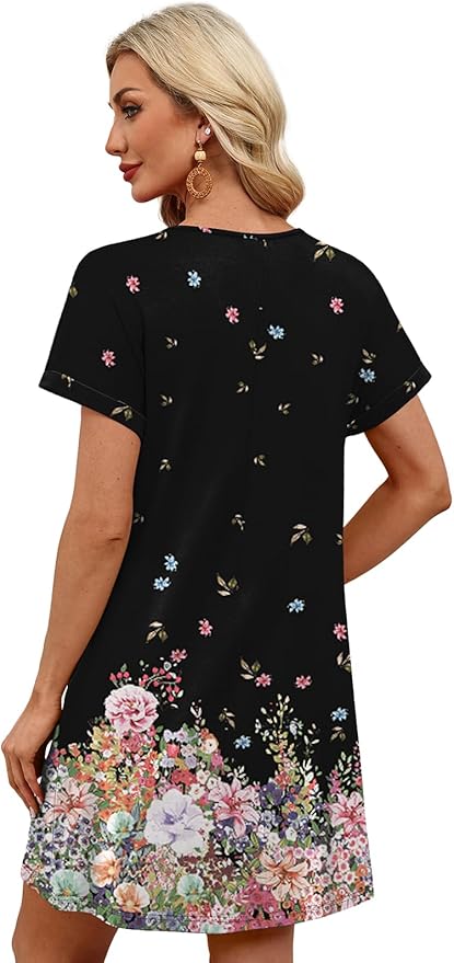 WIHOLL Summer Dresses for Women with Sleeves Midi Dress Button Down Beach Vacation Casual Dresses Fashion Clothing