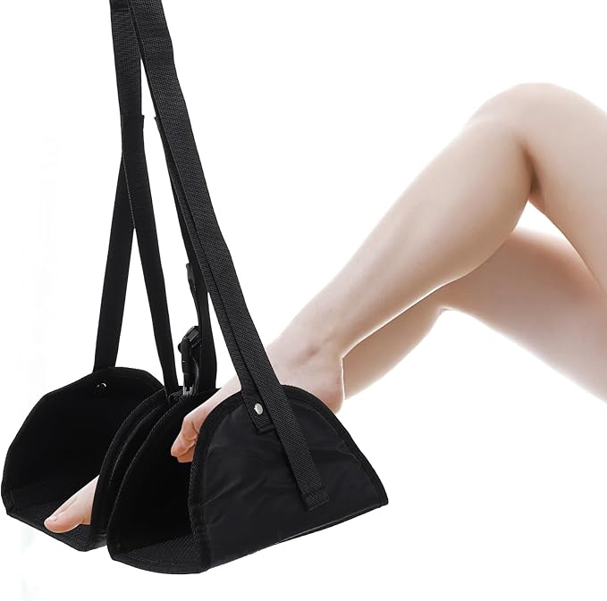 Portable Hanging Foot Hammock Office Foot Rest Pad Black for Travel and Airplane Use