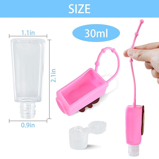 Refillable Travel Bottles Containers, 4 Pack Hand Sanitizer Travel Size Holder with Empty Silicone Bottles Case Keychain Carrier, Leak Proof Portable Bottle for Liquid Soap, Lotion (Capybara)