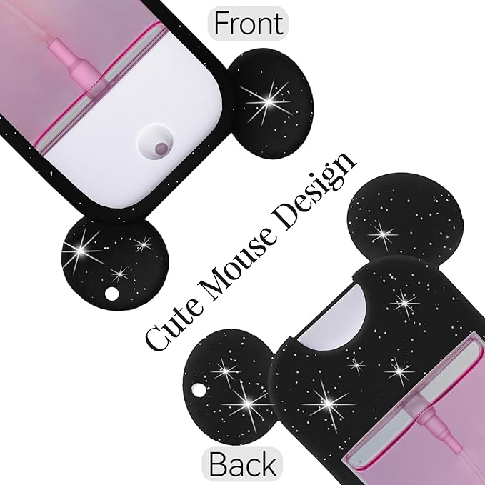 TERPINK Silicone Case Compatible with Touchland Hand Sanitizer Spray 1 fl oz, Mouse Design Protective Case with Keychain, Hand Sanitizer Spray Accessory 1 Pack (Glitter Sequin Black)