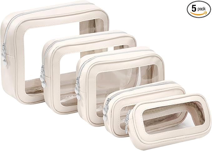 5PCS Diaper Bag Organizer Pouch Set, Clear Organizer Bags, TSA Approved Toiletry Bag, Clear Waterproof Cosmetic Bags with Zipper, Purse Organizer Pouches, Travel Organizer Bags for Woman and Kids