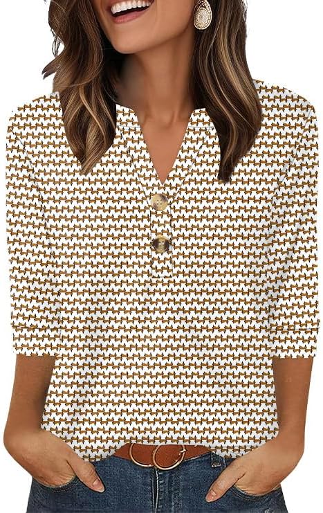 OFEEFAN Womens Tops 3/4 Sleeve Henley Shirts for Women Summer Outfits Fashion Clothing