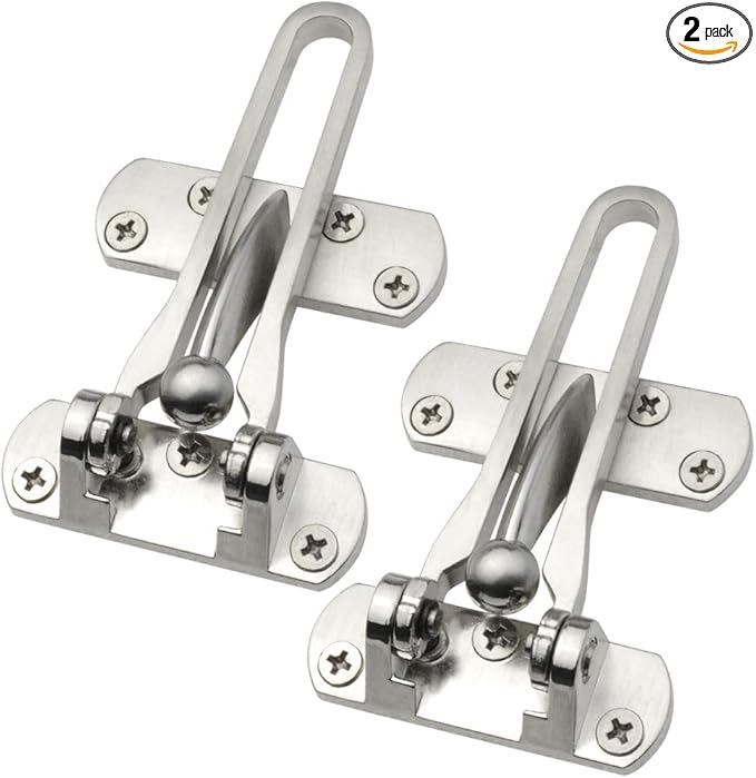 Topbuti Home Security Door Lock, 2 Pack Latch Guard Clasp Front Door Locks for Kids, Home Reinforcement Lock for Swing-in Doors, Hotel Door Latches, Thicken Solid Aluminium Alloy, Satin Nickel