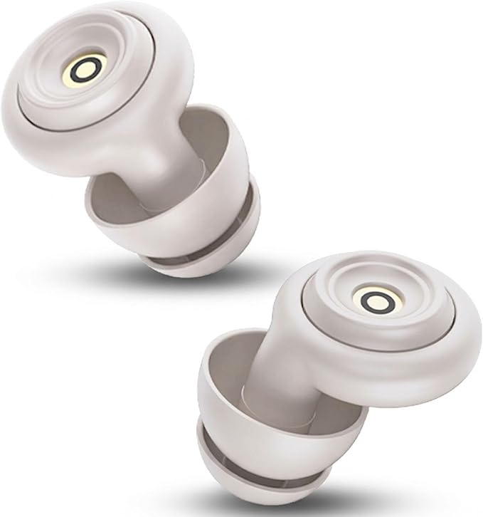 50dB Noise-Reducing Earplugs for Sleep, Focus, Travel, Work and Concerts, Washable and Reusable Silicone Ear Plugs for Hearing Protection, 5 Pairs of Ear Tips & Carrying Case(Beige)