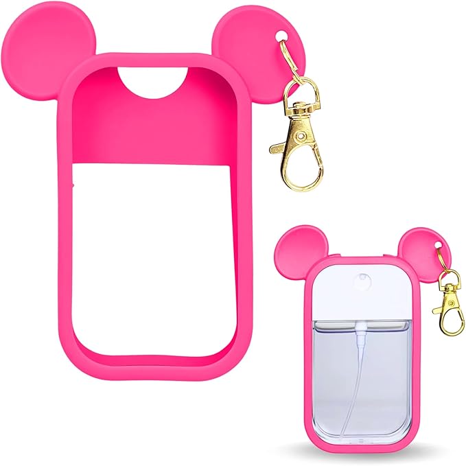 Mouse Design Silicone Case Compatible with Touchland Hand Sanitizer Spray 1 fl oz, Silicone Protective Case Holder with Keychain for Power Mist and Glow Mist, Rose Red