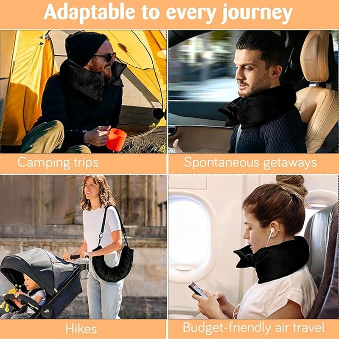 Stuffable Neck Pillow Travel Storage Bag for Airplanes with Clothes, No Extra Baggage Fees, Fits 3+ Days of Travel Essentials, No Filler (Black)
