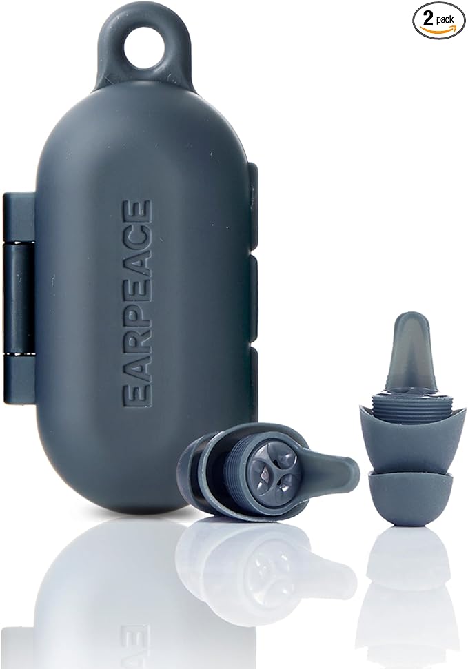 EARPEACE Everyday Noise Control & Noise Reduction Ear Plugs - High-Fidelity Earplugs, Comfortable & Reusable Earplugs for Travel, Sleep, Work, Snoring Blocking, Includes Carrying Case - Navy